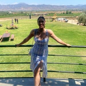 White and blue floral dress